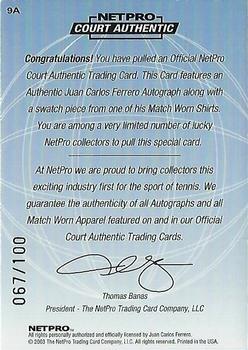 2003 NetPro International Series - Court Authentic Series A #9A Juan Carlos Ferrero Back