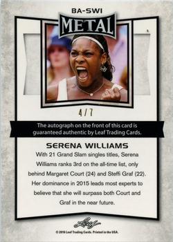 2016 Leaf Metal - Autographs Blue #BA-SW1 Serena Williams Back