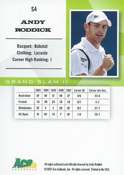 2008 Ace Authentic Grand Slam II #S4 Andy Roddick Back