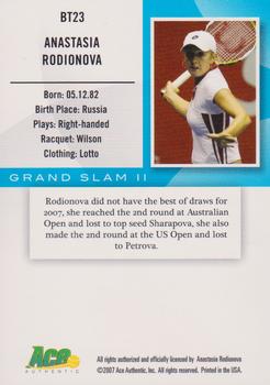 2008 Ace Authentic Grand Slam II #BT23 Anastasia Rodionova Back