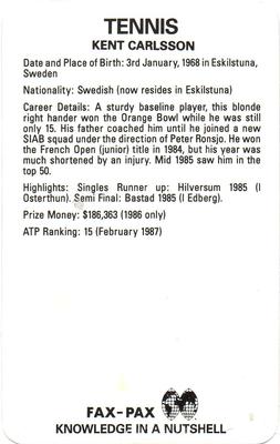 1987 Fax-Pax #NNO Kent Carlsson Back
