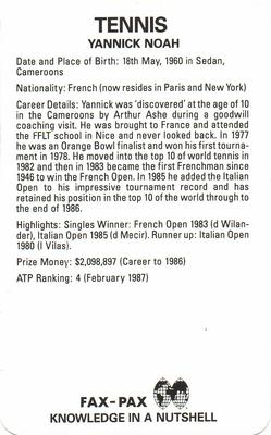 1987 Fax-Pax #NNO Yannick Noah Back