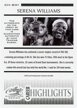 2017 Leaf Signature Series - Career Highlights Autographs Blue #CH-SW1 Serena Williams Back