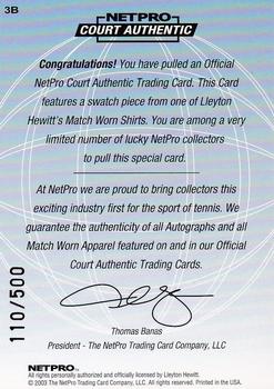 2003 NetPro International Series - Court Authentic Series B #3B Lleyton Hewitt Back