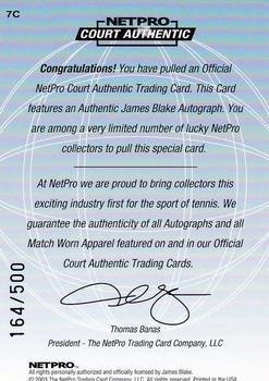 2003 NetPro International Series - Court Authentic Series C #7C James Blake Back