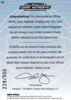 2003 NetPro International Series - Court Authentic Series C #3C Lleyton Hewitt Back