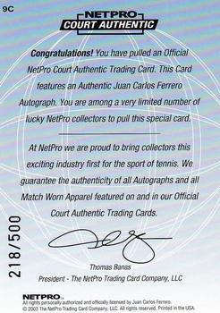 2003 NetPro International Series - Court Authentic Series C #9C Juan Carlos Ferrero Back