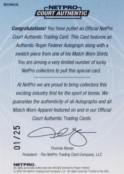 2003 NetPro International Series - Court Authentic Bonus #Bonus Roger Federer Back