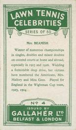 1928 Gallaher's Lawn Tennis Celebrities #4 Geraldine Beamish Back