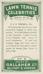 1928 Gallaher's Lawn Tennis Celebrities #5 Noel Turnbull Back