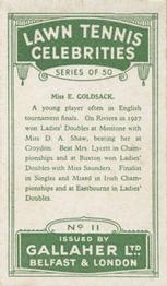 1928 Gallaher's Lawn Tennis Celebrities #11 Elsie Goldsack Back