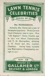 1928 Gallaher's Lawn Tennis Celebrities #12 Mabel Mavrogordato Back