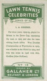 1928 Gallaher's Lawn Tennis Celebrities #13 Leslie Godfree Back
