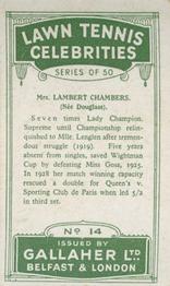 1928 Gallaher's Lawn Tennis Celebrities #14 Dorothea Lambert Chambers Back