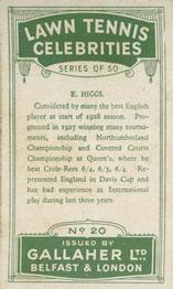 1928 Gallaher's Lawn Tennis Celebrities #20 Edward Higgs Back