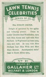 1928 Gallaher's Lawn Tennis Celebrities #21 Evelyn Colyer Back