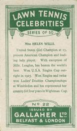 1928 Gallaher's Lawn Tennis Celebrities #22 Helen Wills Back