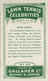1928 Gallaher's Lawn Tennis Celebrities #25 Henri Cochet Back