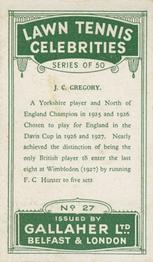 1928 Gallaher's Lawn Tennis Celebrities #27 Colin Gregory Back