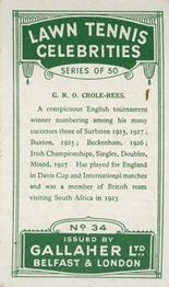 1928 Gallaher's Lawn Tennis Celebrities #34 Gordon Crole-Rees Back