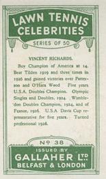 1928 Gallaher's Lawn Tennis Celebrities #38 Vincent Richards Back