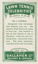 1928 Gallaher's Lawn Tennis Celebrities #41 Cecil Campbell Back