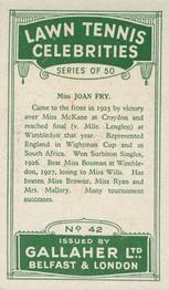1928 Gallaher's Lawn Tennis Celebrities #42 Joan Fry Back