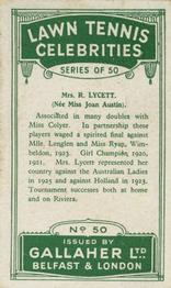 1928 Gallaher's Lawn Tennis Celebrities #50 Elizabeth Lycett Back