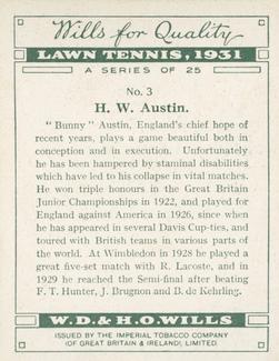 1931 Wills's Lawn Tennis #3 H. W. Austin Back