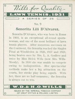 1931 Wills's Lawn Tennis #9 Senorita Lili D'Alvarez Back