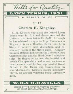 1931 Wills's Lawn Tennis #13 Charles Kingsley Back
