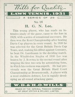 1931 Wills's Lawn Tennis #16 H. G. N. Lee Back