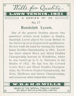 1931 Wills's Lawn Tennis #17 Randolph Lycett Back