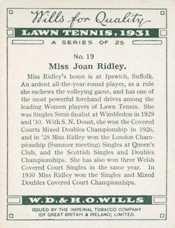 1931 Wills's Lawn Tennis #19 Joan Ridley Back