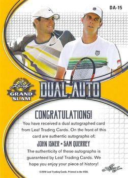 2018 Leaf Grand Slam - Dual Autographs #DA-15 John Isner / Sam Querrey Back