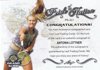 2018 Leaf Grand Slam - Pride of the Nation Autographs - Silver #PN-AL1 Antonia Lottner Back