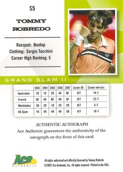 2008 Ace Authentic Grand Slam - Stars Autographs Bronze #S5 Tommy Robredo Back