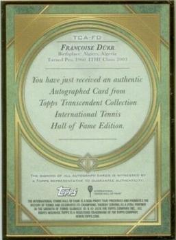2020 Topps Transcendent Tennis Hall of Fame Collection - Framed Transcendent Collection Autographs #TCA-FD Francoise Durr Back