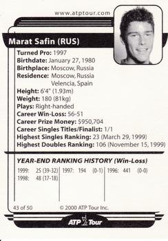 2000 ATP Tour Player #43 Marat Safin Back