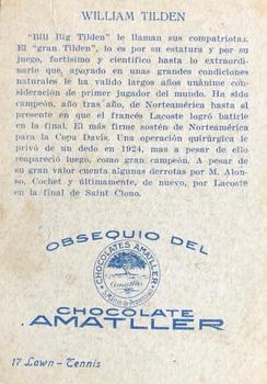1930 Amatller Chocolates #17 Bill Tilden Back