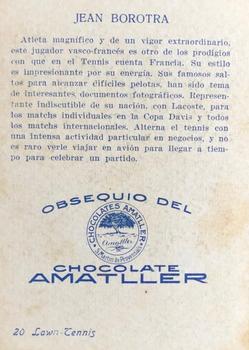 1930 Amatller Chocolates #20 Jean Borotra Back