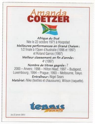 2001 Tennis Plus Junior Magazine #NNO Amanda Coetzer Back