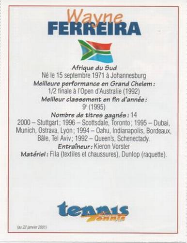 2001 Tennis Plus Junior Magazine #NNO Wayne Ferreira Back