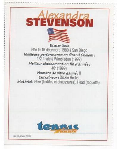 2001 Tennis Plus Junior Magazine #NNO Alexandra Stevenson Back