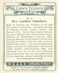 1928 Churchman's Lawn Tennis (Large) #3 Dorothea Lambert Chambers Back