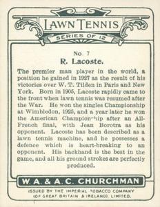 1928 Churchman's Lawn Tennis (Large) #7 Rene Lacoste Back