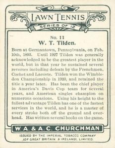 1928 Churchman's Lawn Tennis (Large) #11 Bill Tilden Back