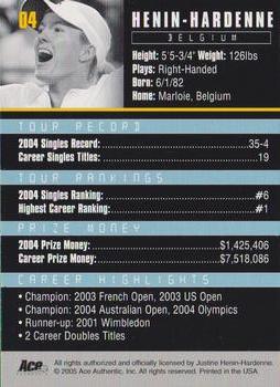 2005 Ace Authentic Debut Edition #04 Justine Henin-Hardenne Back
