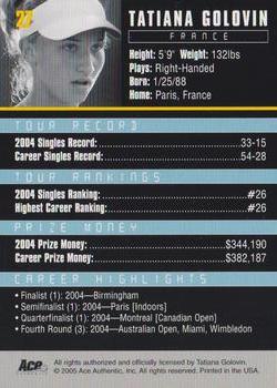 2005 Ace Authentic Debut Edition #27 Tatiana Golovin Back