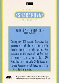 2005 Ace Authentic Sharapova SE #MS-11 Maria Sharapova Back